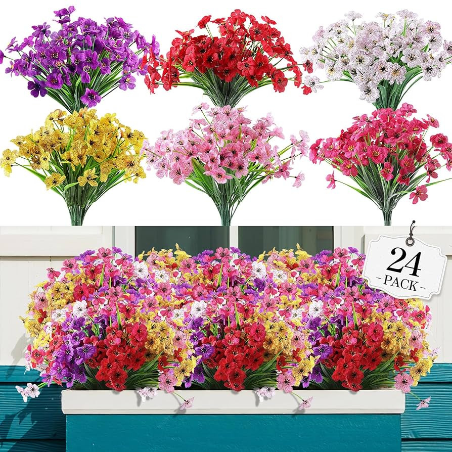 AGIRL 24 Bundles Artificial Flowers for Outdoor,No Fade Fake Plastic Flowers Faux Plants for Deco... | Amazon (US)