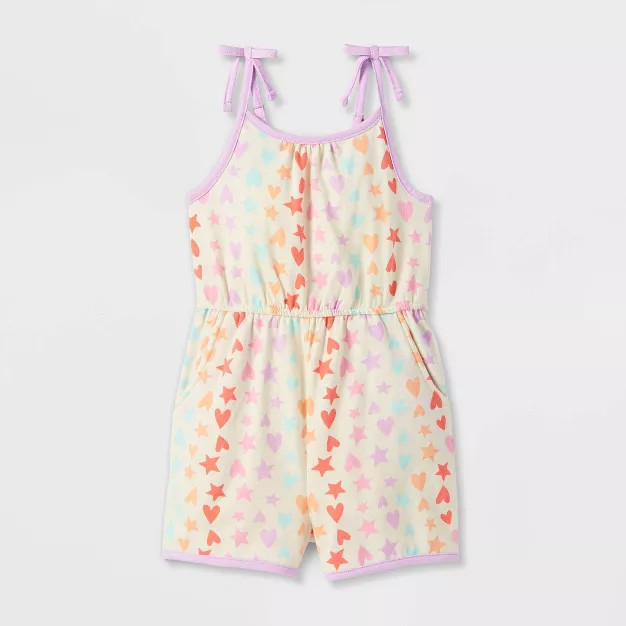 Toddler Girls' Hearts & Stars Tank Top Romper - Cat & Jack™ Cream 12M | Target