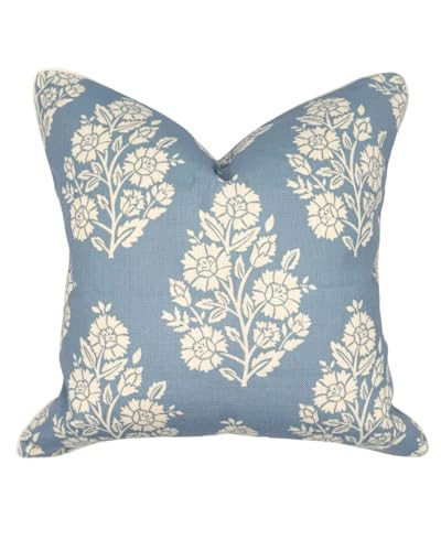 Jillien Harbor "The Hazel Bright Blue White Floral Pillow Cover Grandmillennial Home Decor Blockprint Pillow Cover 20" x 20" | Amazon (US)