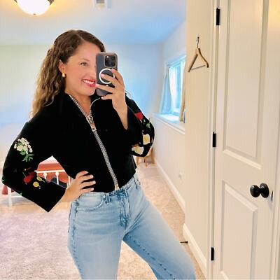 Vivetta Black Floral Vegetable Zipper Front Cropped Jacket Medium | eBay US