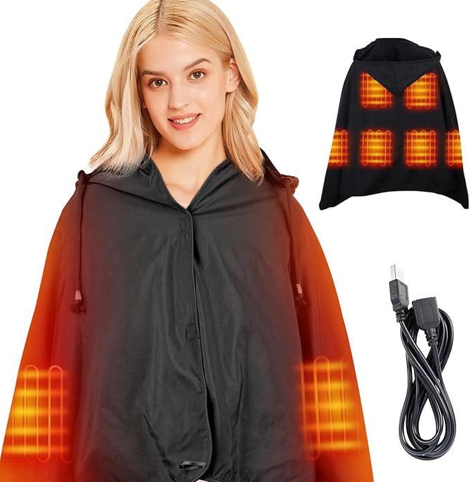 DUKUSEEK Waterproof Heated Blanket, 5V Electric Outdoor Fleece Blanket with Hood, Windproof Stadi... | Amazon (US)