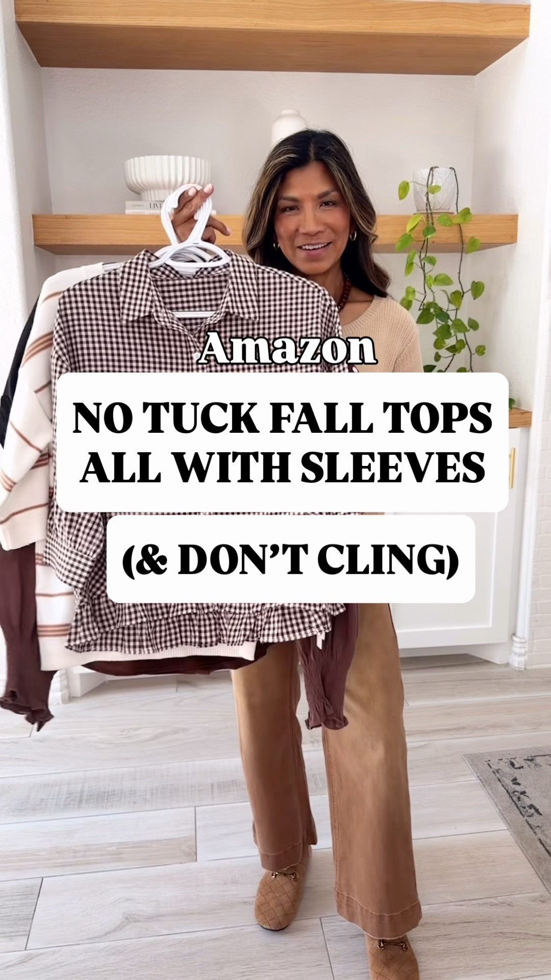 I’m 5’2” 118#ish for reference 
No tuck  fall tops all with sleeves.
All tops are in size small tts. The chambray top is in color Dark Wash.
Tan jeans in size small tts.
Ecru/cream jeans I sized down, size 0. 
Both blue  jeans in 2 washes are the same style-wearing both in size 26 tts short length in washes Frosted Blue and Midnight Blue. 
These are great everyday tops to wear now and can transition into fall. Great for office setting and for teachers. 
Fall outfits, fall tops, business casual, office outfits, teachers outfits. Amazon finds, over 50 style, midlife fashion, petite fashion,midlife women, affordable fashion, fashion over40