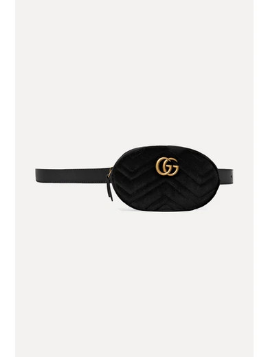 Gucci - Gg Marmont Quilted Velvet Belt Bag - Black | NET-A-PORTER (US)