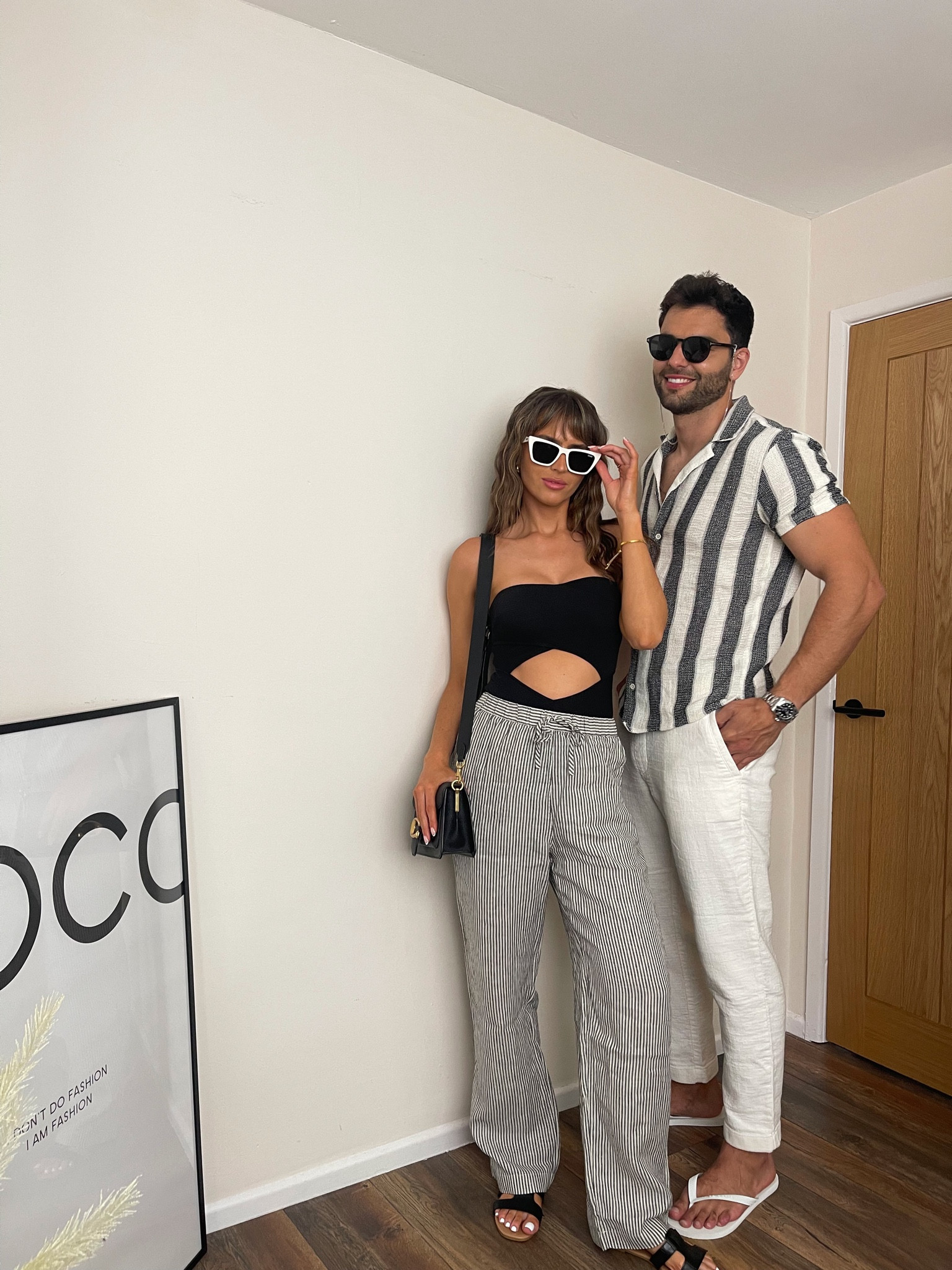 Holiday outfit inspo, linen trousers, stripe shirt, pinstriped linen trousers, drawstring linen trousers, wide leg pants, swimsuit, flats, woven sandals, flip flops, crossbody bag, white sunglasses, black sunglasses, men’s fashion, couples outfit, matching set, swimwear, beach wear, pull&bear, H&M, Arket, coach, tom ford, mango, quay Australia 

#LTKfit #LTKeurope #LTKswim