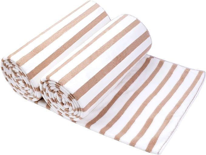 JML Microfiber Beach Towels, Bath Towel (2 Pack, 30" x 60" ) Cabana Stripe Absorbent and Quick Dr... | Amazon (US)