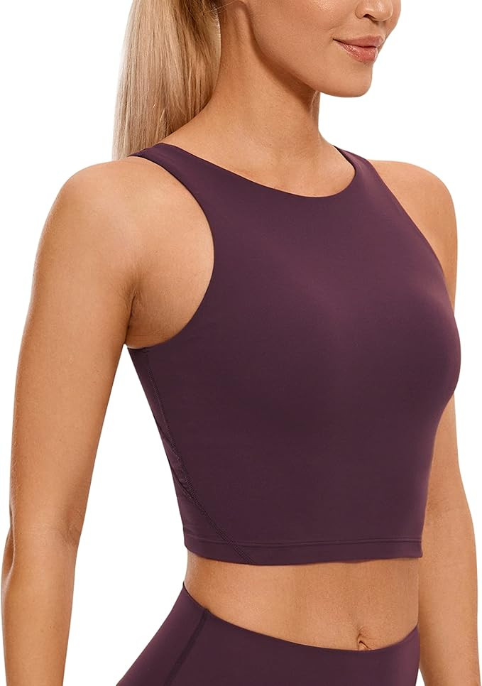 CRZ YOGA Womens Butterluxe High Neck Longline Sports Bra - U Back Padded Crop Workout Tank Top wi... | Amazon (US)
