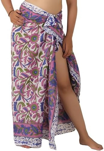 100% Cotton Sarong Cover Up for Women Indian Block Print Beach Wrap Skirt Long Boho Swimsuit Biki... | Amazon (US)