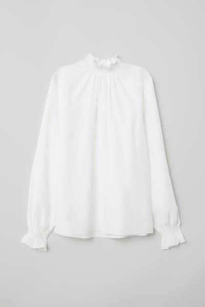 Silk Blouse with Smocking - White - Ladies | H&M US | H&M (US + CA)
