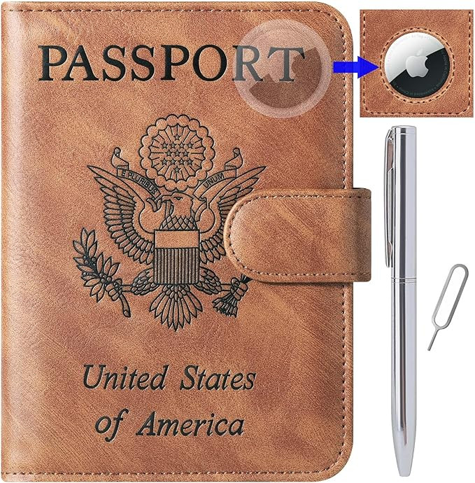 Airtag Passport Holder Cover Wallet Travel Essentials Leather Rfid Blocking Case Vacation Luggage... | Amazon (US)