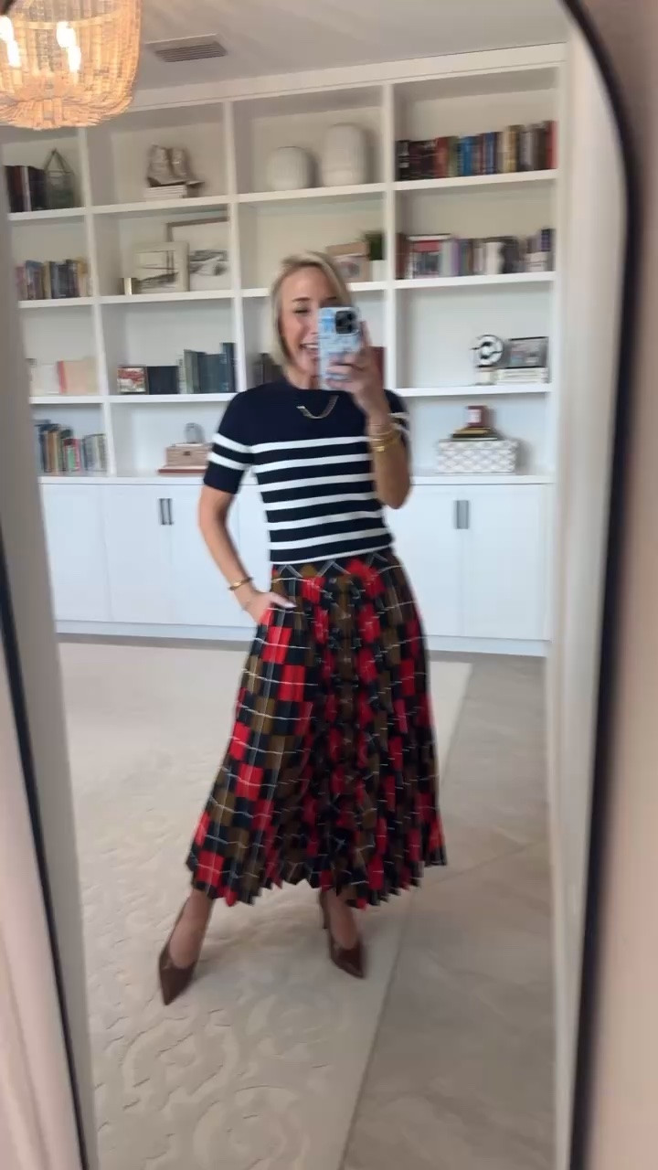 Walmart - more new fall arrivals * Pleated Argyle Maxi Skirt - size XS. $34. 3 colors. Free Assembly Women's and Women's Plus Cozy Yarn Sweater Tee with Short Sleeves, Sizes XS-4X. Horsebit Drop Earrings - $9.92. Faux Leather Pointed Toe Pumps - size down (only comes in full sizes). $40. 

#LTKOver40#LTKSeasonal#LTKPetite