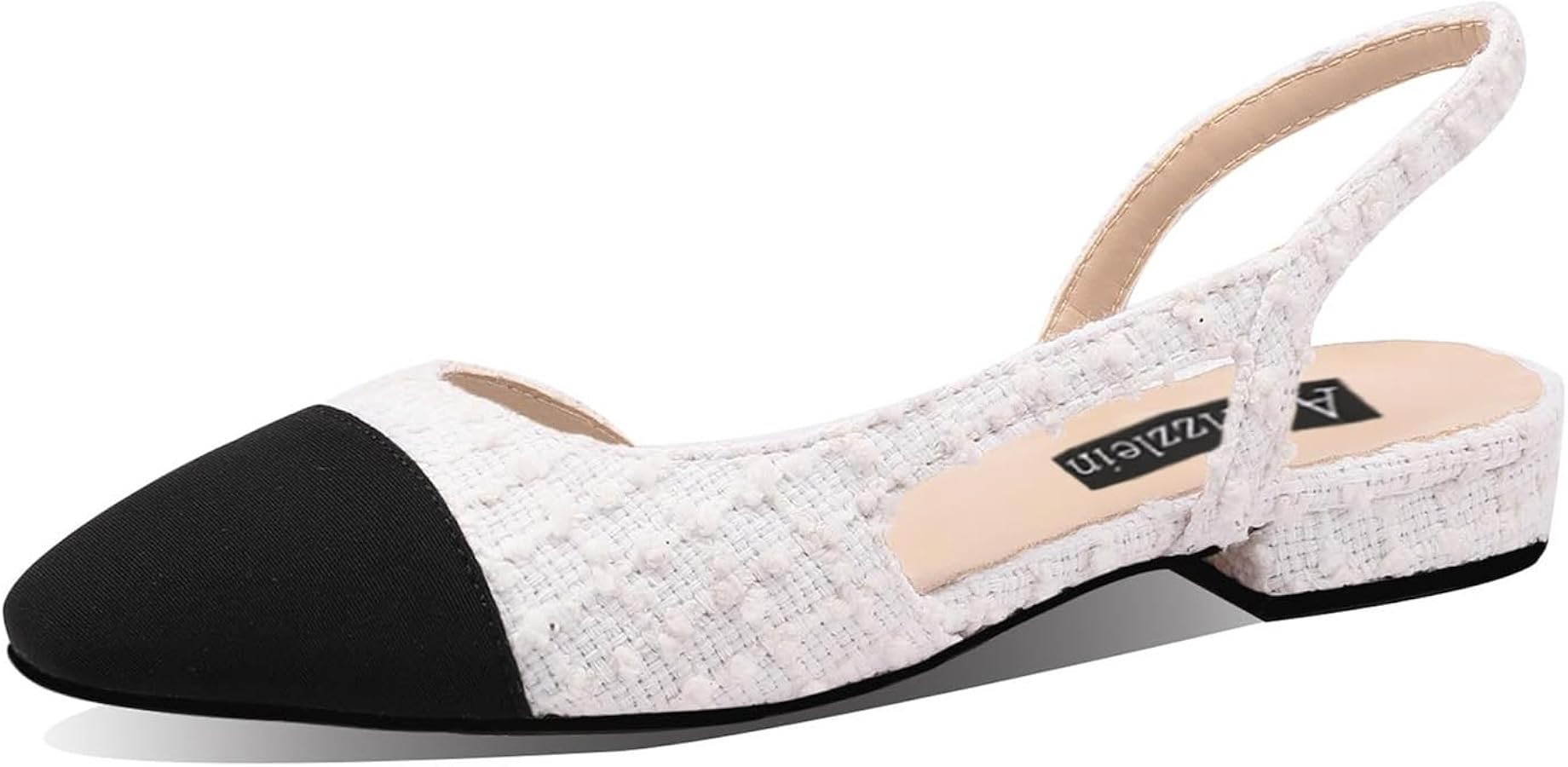Adrizzlein Womens Slingback Flat Pumps Closed Round Toe Two Toned Casual Flat Office Shoes | Amazon (US)