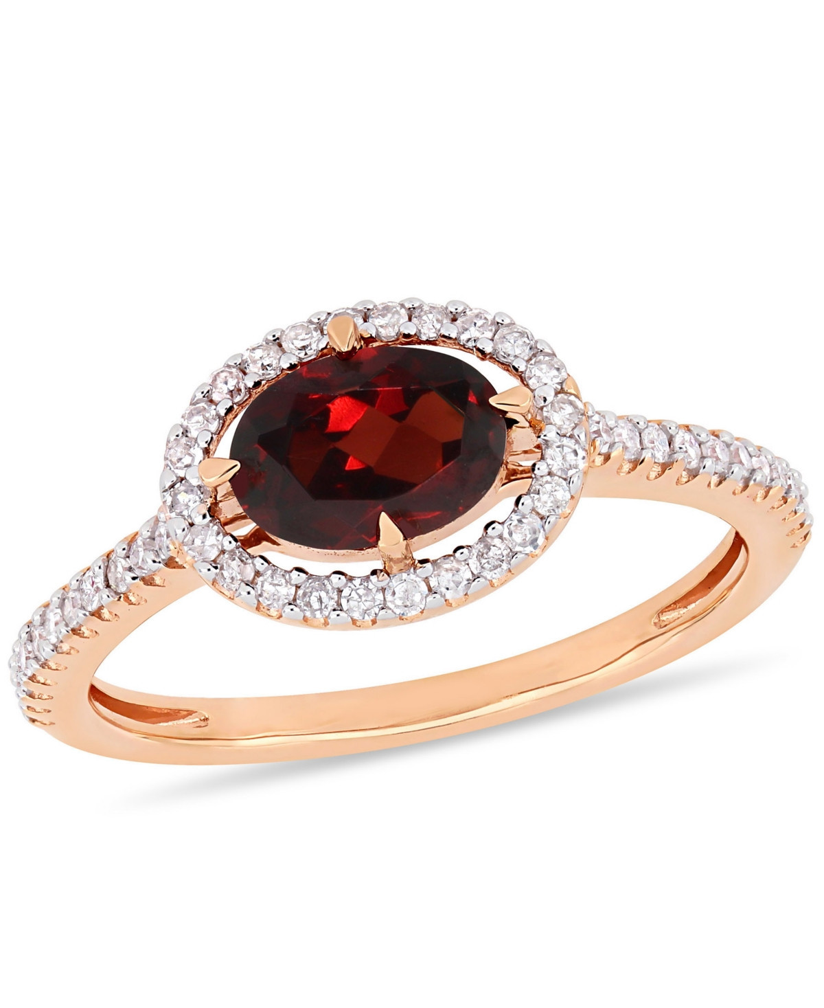 Garnet (1 ct.t.w.) and Diamond (1/4 ct.t.w.) Halo Ring in 10k Rose Gold - Red | Macy's