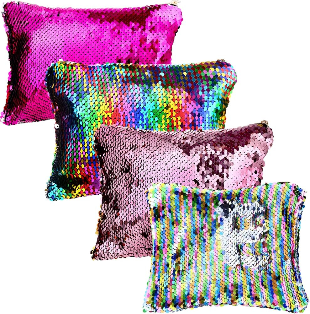 Tatuo 4 Pcs Magic Cosmetics Pouch Sequin Bag Reversible Glitter Makeup Bag Iridescent Makeup Bag ... | Amazon (US)