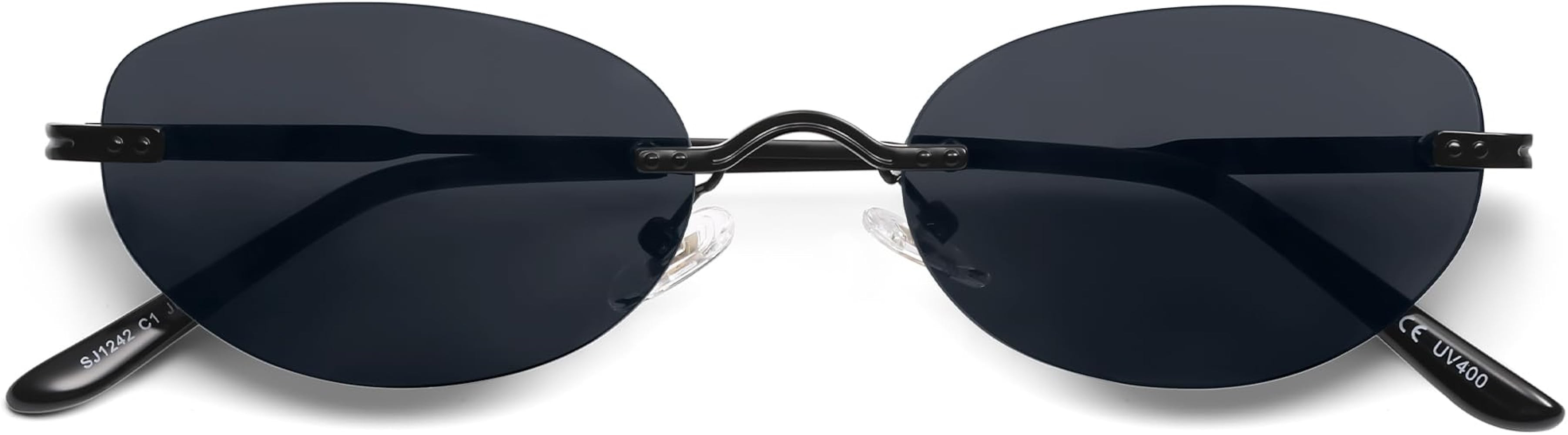 SOJOS Retro Small Oval Sunglasses Womens Trendy Rimless Sun Glasses Vintage Narrow Shades SJ1242 | Amazon (US)