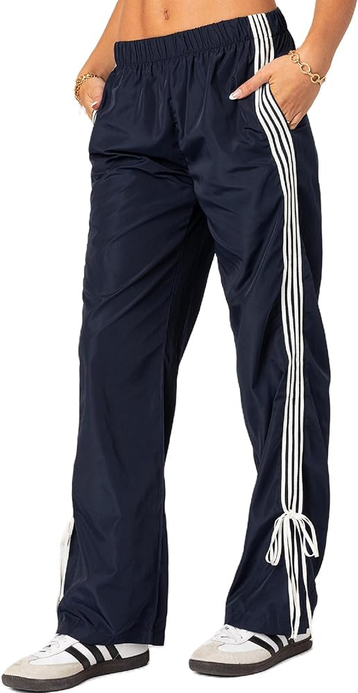 KMBANGI Women Striped Track Pants Elastic Waist Straight Leg Sweatpants Joggers Wide Leg Side Str... | Amazon (US)