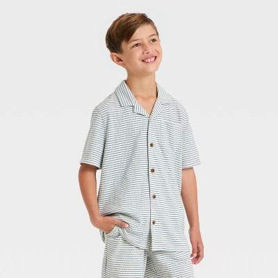 Boys' Short Sleeve Striped Button-Up Shirt - Cat & Jack™ White S | Target