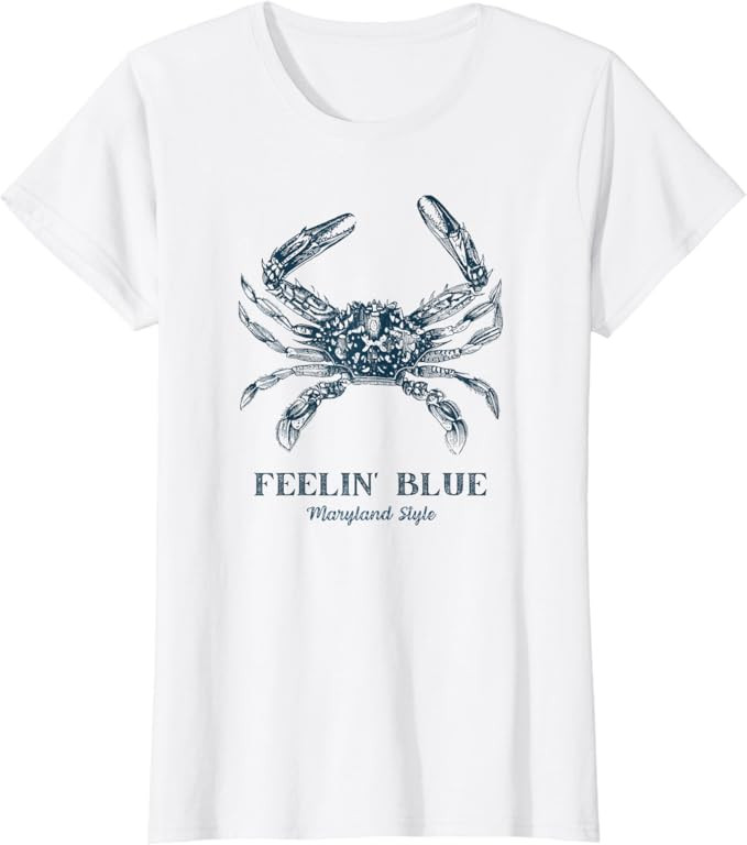 Feelin' Blue Maryland Style Retro Crab T-Shirt | Amazon (US)