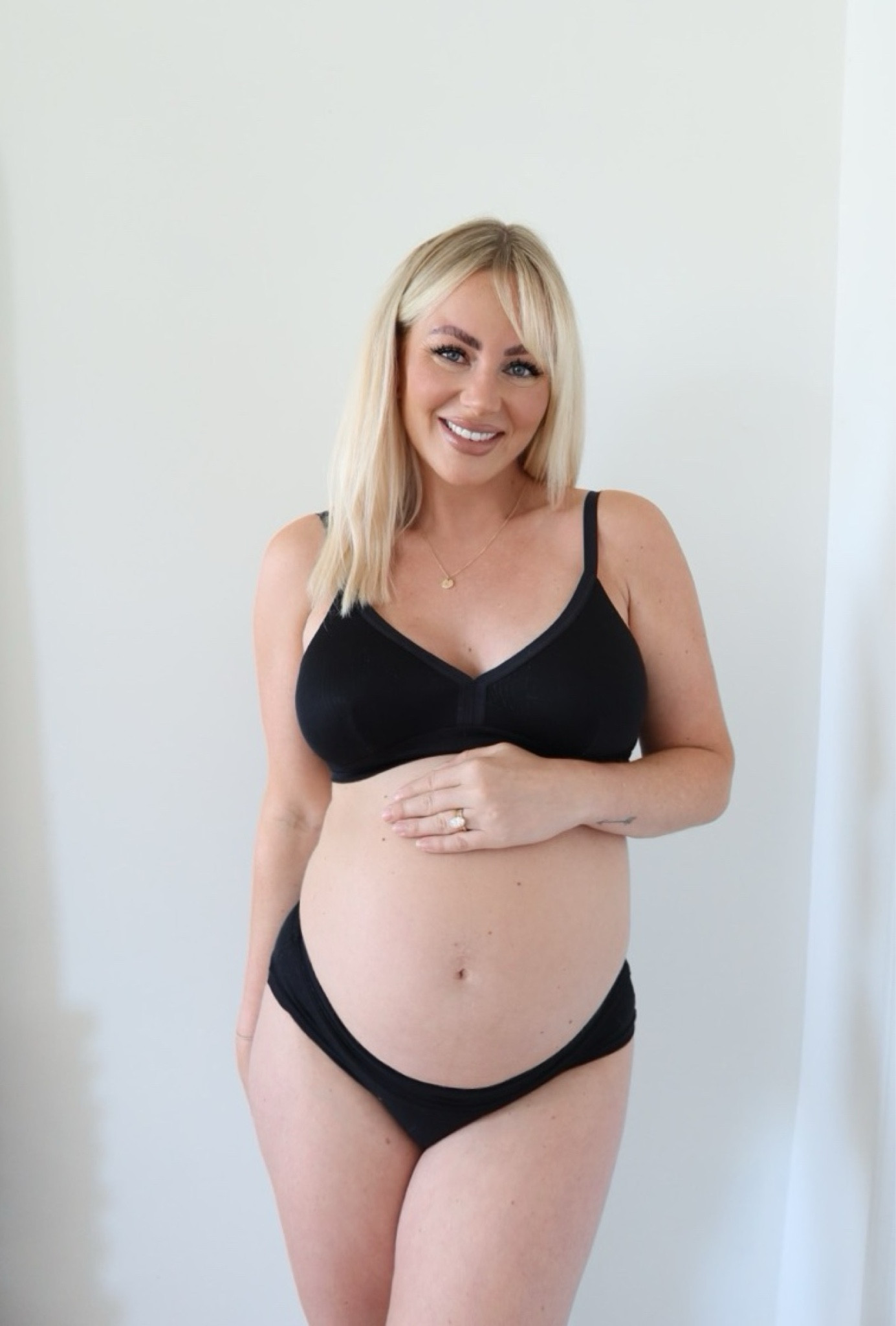 I plan to pack this #bodily maternity bra & underwear in my hospital bag! The fabric is buttery soft! The bra is stretchy so you can just pull it to either side to breast feed & the underwear are comfy & high rise. Perfect coverage for postpartum pads & also comes up high enough that it won’t irritate a C-section scar! Wearing a M in both! 

#LTKBaby #LTKStyleTip #LTKBump