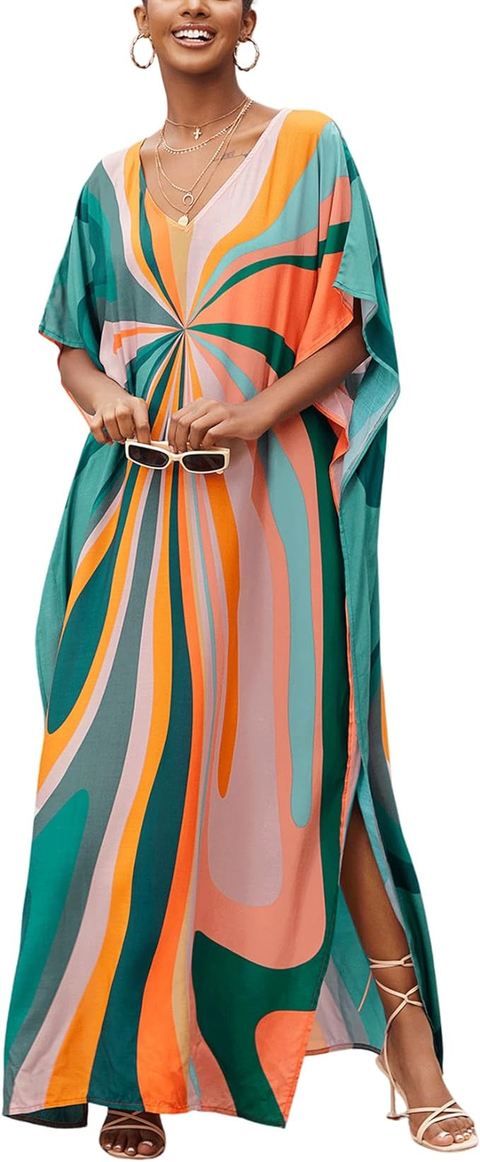 NFVNKJ Women's Plus Size Beach Lounge Kaftan Maxi Dress Swimsuit Coverup for Women | Amazon (US)