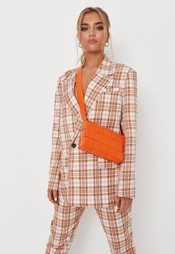 Missguided - Rust Plaid Tailored Oversized Blazer | Missguided (US & CA)