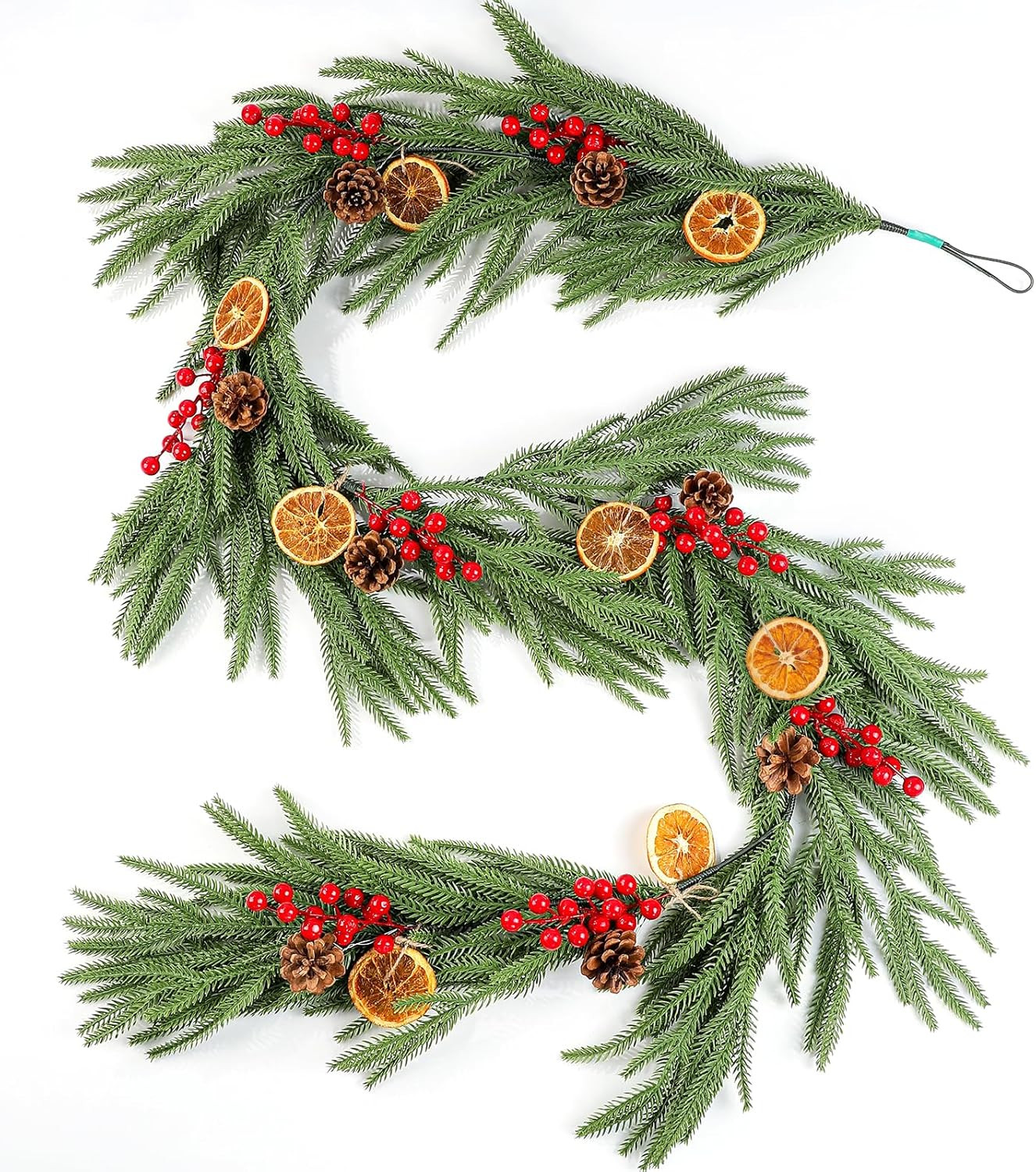 6ft Artificial Norfolk Pine Garlands, Artificial Realistic Green Cedar Garland with Red Berries S... | Amazon (US)
