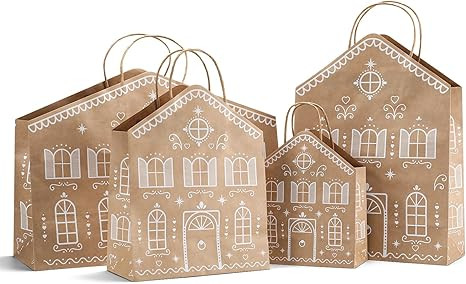 Epakh 24 Pcs Christmas Gingerbread House Gift Bags Kraft Paper Treat Candy Goodies Bags with Hand... | Amazon (US)