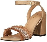 KAANAS Women's IMBROS Heeled Ankle Strap Open Toe Frayed Sandal Shoe, Champagne, 10 Regular US | Amazon (US)