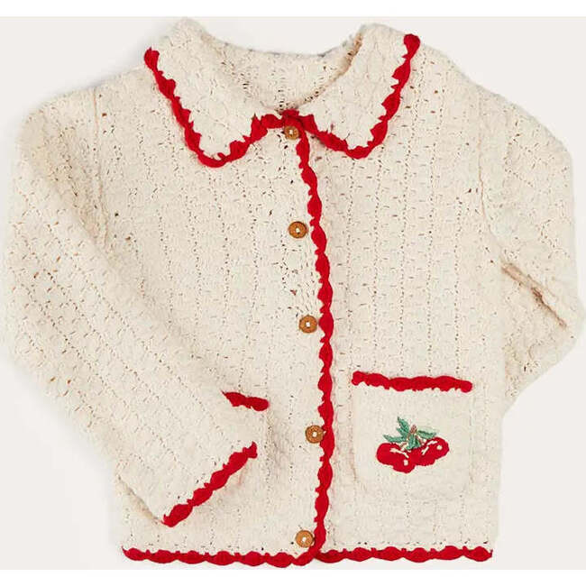 Cherry Motif Crochet Cardigan in Beige | Maisonette