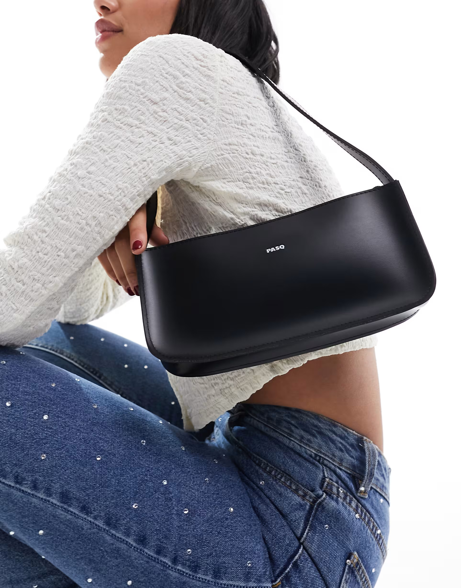 PASQ clean baguette shoulder bag in black | ASOS (Global)