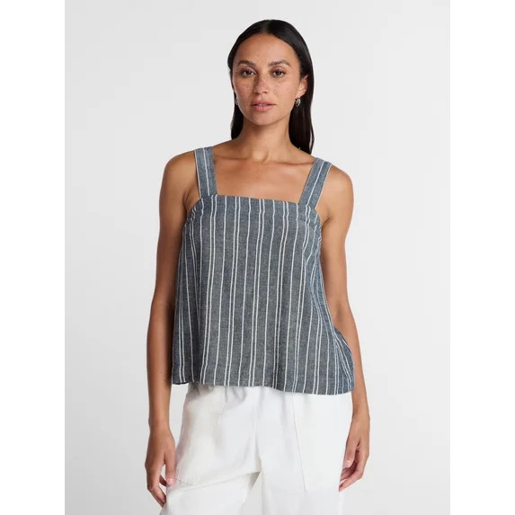Time and Tru Women's Square Neck Linen Tank, Sizes XS-XXXL | Walmart (US)