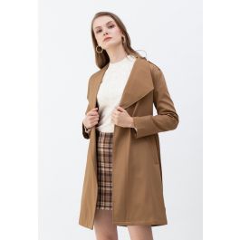 Belted Pocket Drape Neck Coat in Tan | Chicwish