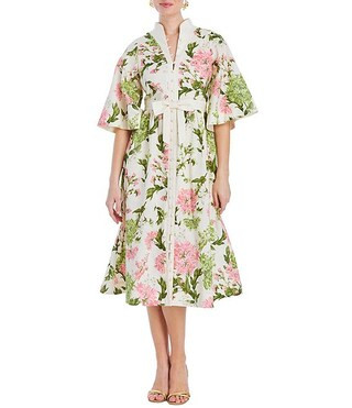 Mestiza New York Carmen Floral Print Mandarin Collar Elbow Butterfly Sleeve Midi Dress | Dillard'... | Dillard's