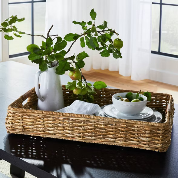 26" x 16" Decorative Banana Leaf Rectangle Woven Tray with Cut Off Handles Brown - Threshold™ design | Target