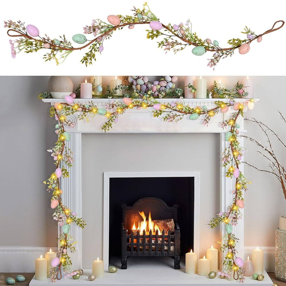 6 Ft Easter Egg Garland with Easter Eggs and Mixed Spring Flowers, Long Artificial Hanging Decora... | Amazon (CA)