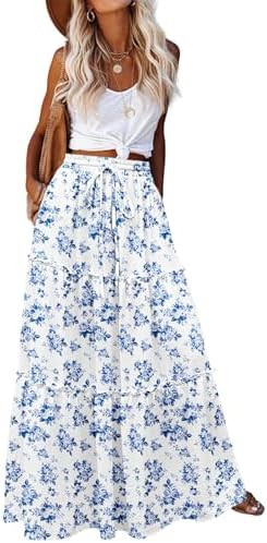 Zeagoo Womens Casual Maxi Skirts for Women 2026 High Waist Boho Skirts Floral Printed Long Flowy ... | Amazon (US)