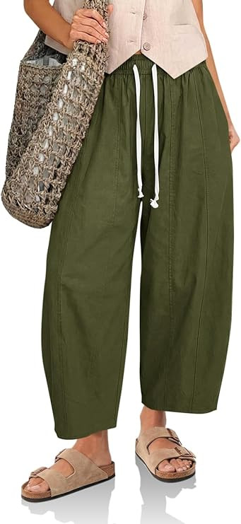 Cicy Bell Womens Baggy Barrel Pants High Waisted Wide Leg Casual Elastic Drawstring Cropped Loose... | Amazon (US)