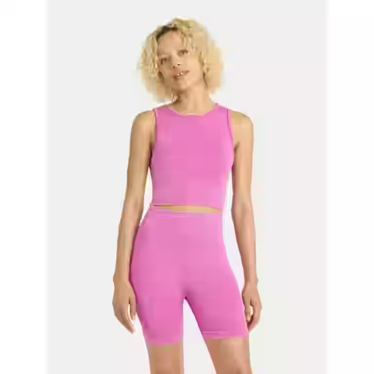 No Boundaries Seamless Cropped Henley Tank and Bike Shorts Set, 2-Piece, Women's | Walmart (US)