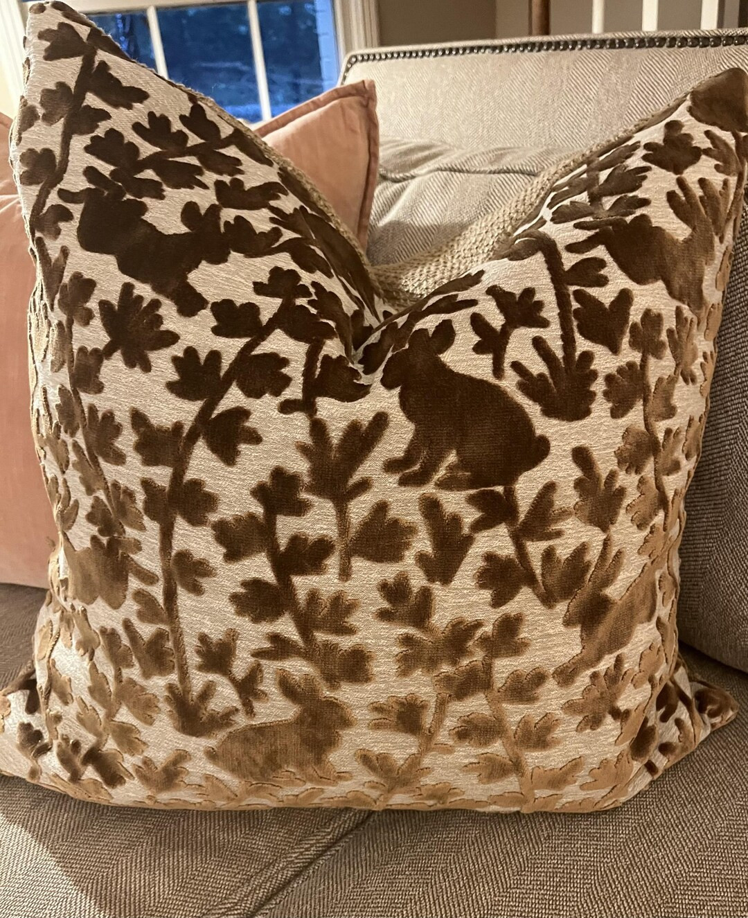 Brown luv Bunny Bunny Rabbit Cut Velvet Custom Pillow Cover - Etsy | Etsy (US)