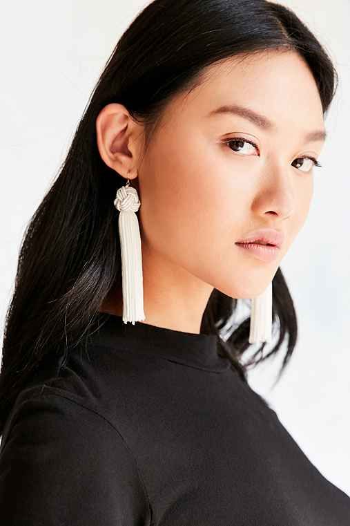 Vanessa Mooney Astrid Knotted Tassel Earring,IVORY,ONE SIZE | Urban Outfitters US