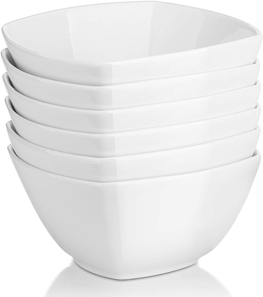 DOWAN Square Soup Bowls, 27 OZ Ceramic Cereal Bowls Set of 6, White Kitchen Bowl, for Ice Cream D... | Amazon (US)