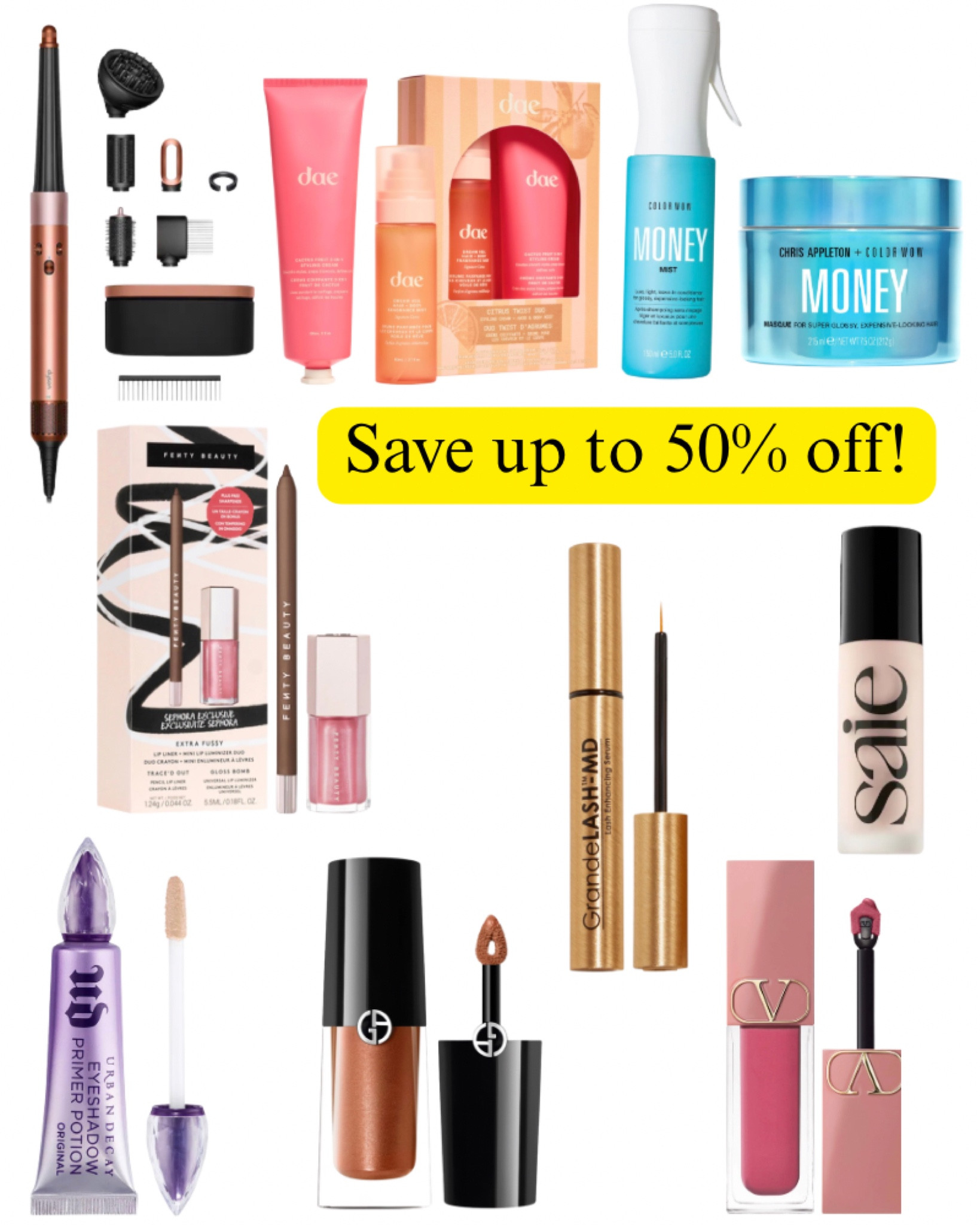 Take up to 50% off during the Sephora sale, Dyson, airwrap, urban decay, eyeshadow, primer, grande, lash growth, serum, Valentino, liquid blush, wow, hair, mask, money, mist, lip, gloss, lip, liner, makeup, beauty.

#LTKSaleAlert #LTKBeauty #LTKmorningroutine