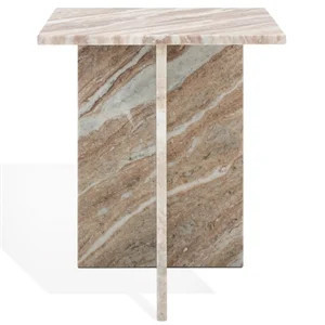Safavieh Adriano 2 Leg Marble Accent Table in White / Brown | Homesquare