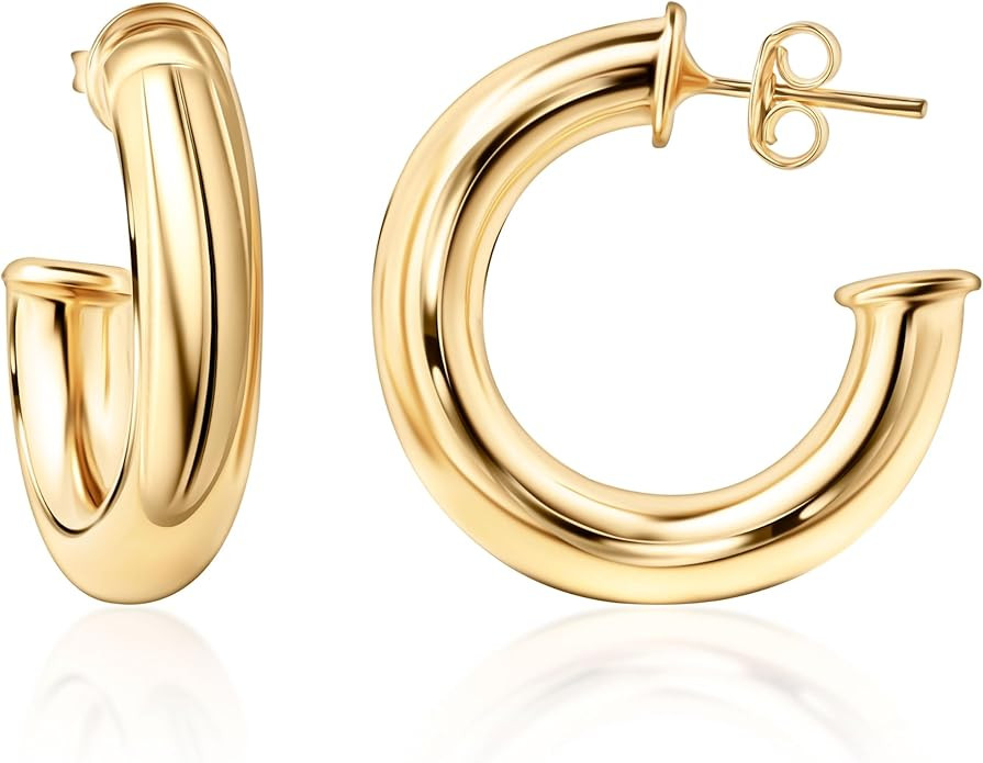 Barzel 18K Gold Plated Chunky Open Hoop Earrings for Women, Trendy Gold Hoop Earrings, 20mm-50mm,... | Amazon (US)