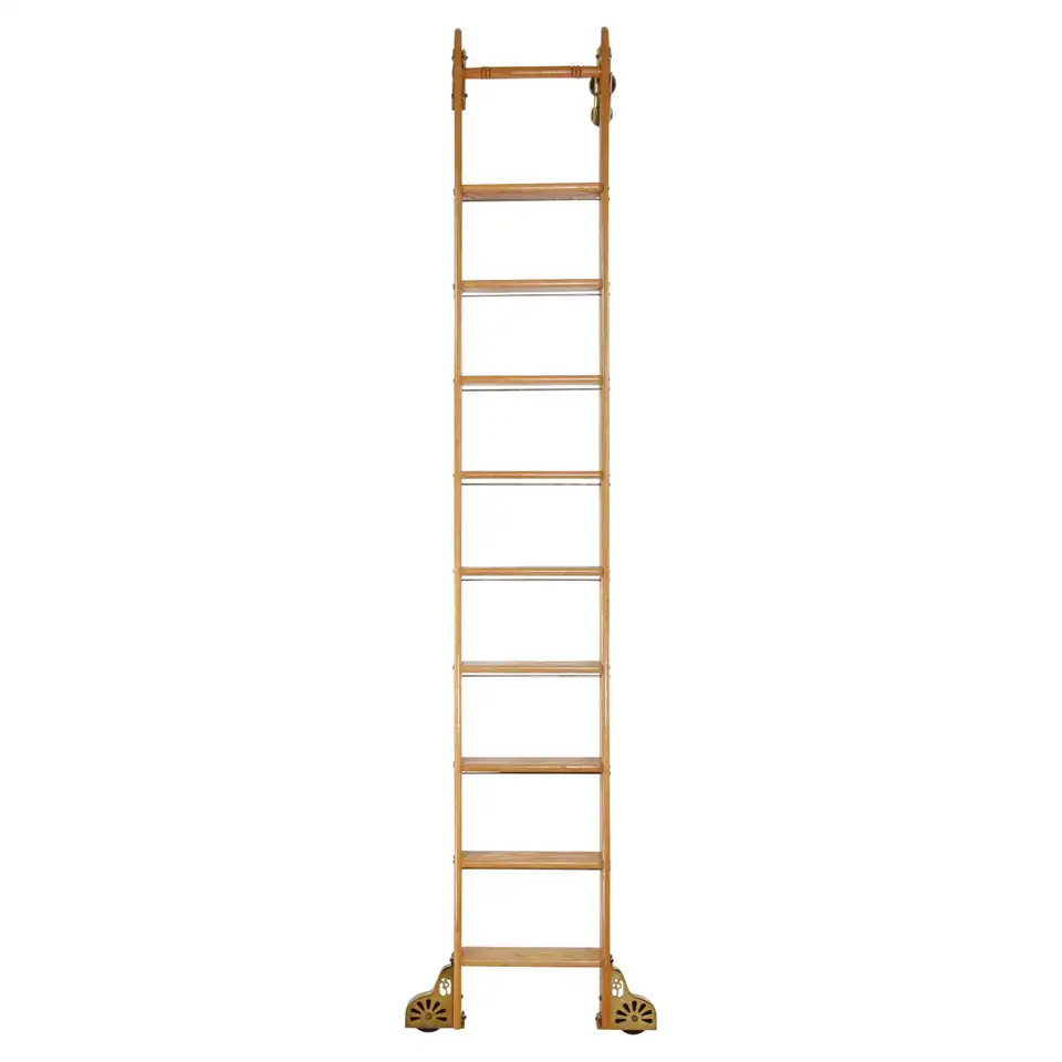 Oak Rolling Putnam Industrial Library Ladder | 1stDibs