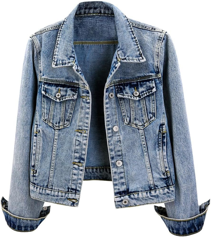 Womens Basic Button Down Vintage Black Long Sleeves Denim Jean Jacket Jacket for Women | Amazon (US)