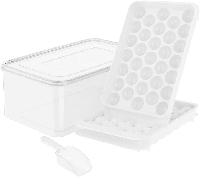 Round Ice Cube Tray with Lid & Bin Ice Ball Maker Mold for Freezer with Container Mini Circle Ice... | Amazon (US)