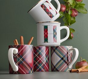 Stewart Plaid Alphabet Stoneware Mug | Pottery Barn (US)