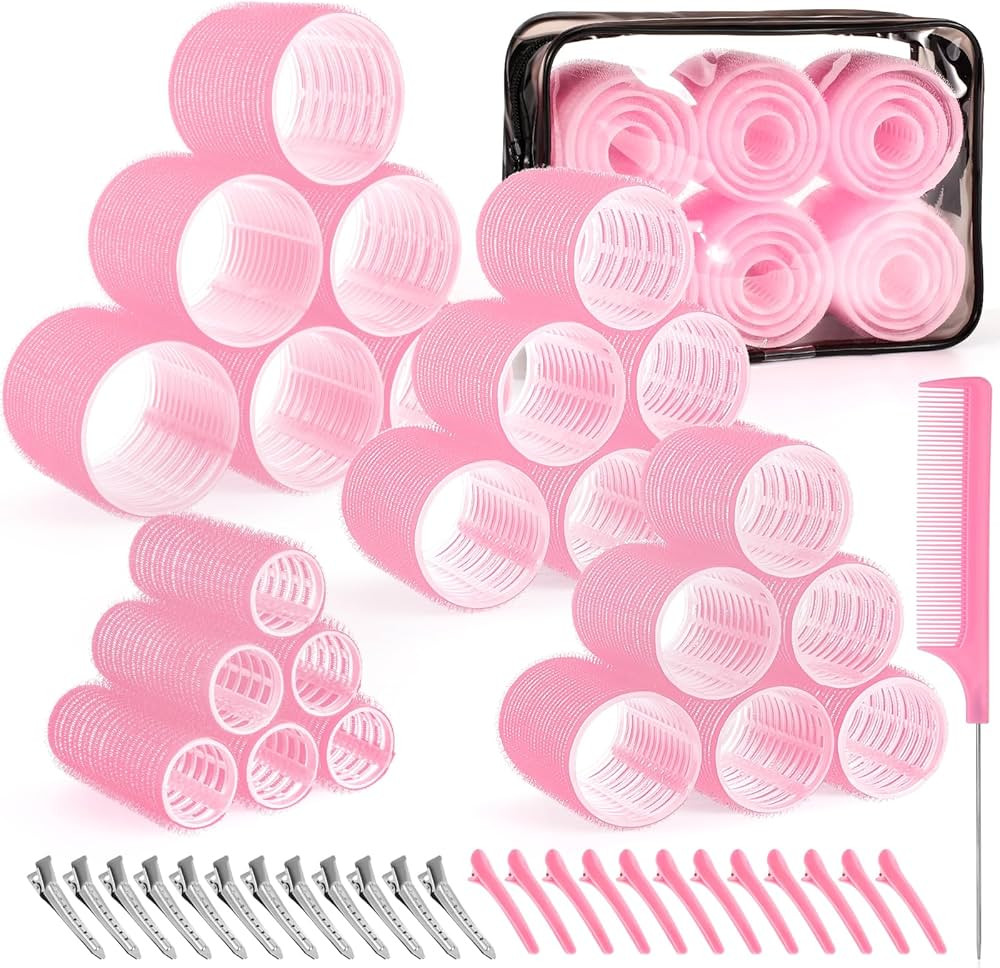 4 Sizes Self-Grip Hair Rollers Set for Long, Short Hair and Bangs - 50 Pcs with Clips (25mm, 36mm... | Amazon (US)