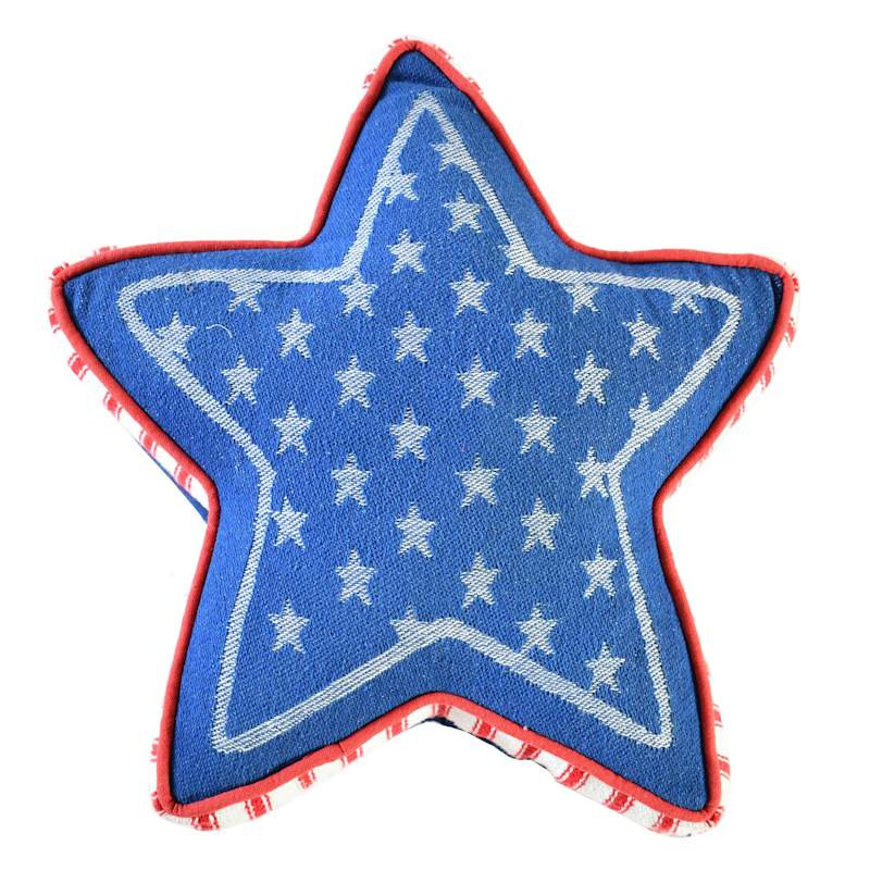 Patriotic Yarn Dyed Blue Star Shaped Pillow, 18" | At Home