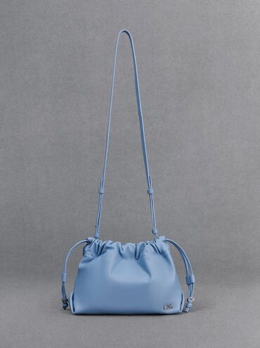 Leather Ruched Drawstring Bag
 - Light Blue | Charles & Keith UK